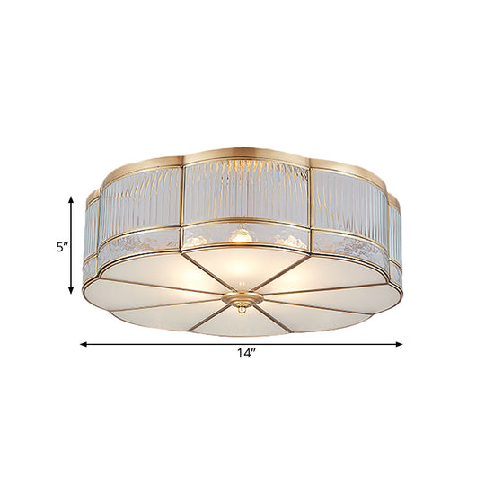 Ribbed Glass Gold Ceiling Flush Mount Lamp - Clover Design with 3/4 Heads - Available in 14" or 18" - Ideal for Dining Room Decor