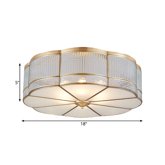 Ribbed Glass Gold Ceiling Flush Mount Lamp - Clover Design with 3/4 Heads - Available in 14" or 18" - Ideal for Dining Room Decor