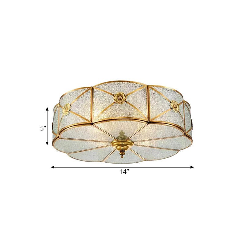 Brass Colonial Scallop Ceiling Light - Bedroom Chandelier with Seeded Glass, Flush Mount - 3/4/6 Bulbs