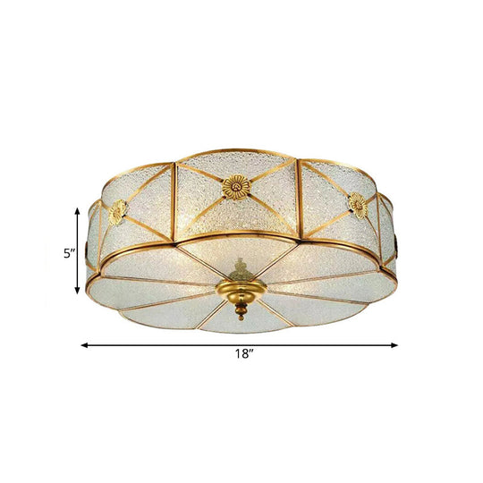 Brass Colonial Scallop Ceiling Light - Bedroom Chandelier with Seeded Glass, Flush Mount - 3/4/6 Bulbs