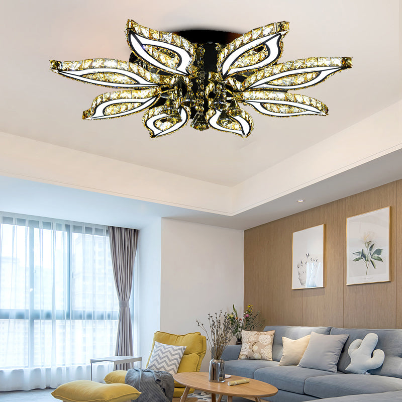 Modern LED Chrome Flush Mount Ceiling Light with Crystal Flower Design and Acrylic Diffuser in Warm/White/Natural Light