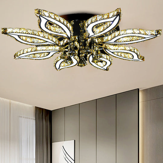 Modern LED Chrome Flush Mount Ceiling Light with Crystal Flower Design and Acrylic Diffuser in Warm/White/Natural Light