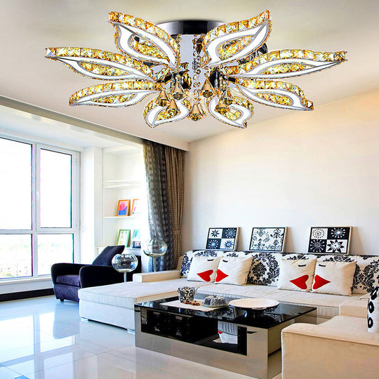 Modern LED Chrome Flush Mount Ceiling Light with Crystal Flower Design and Acrylic Diffuser in Warm/White/Natural Light