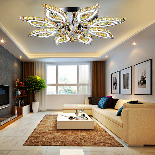 Modern LED Chrome Flush Mount Ceiling Light with Crystal Flower Design and Acrylic Diffuser in Warm/White/Natural Light