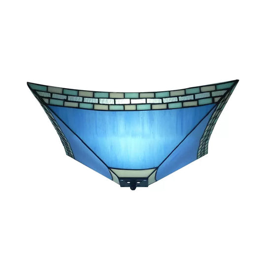 Blue Stained Glass Ceiling Light: Flush Mount With Tiffany Style Pyramid Shade - Perfect For Living