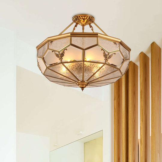 Colonialist Brass Semi Flush Chandelier with Frosted Glass - 3/4 Light Ceiling Light for Living Room - 14"/18" Width