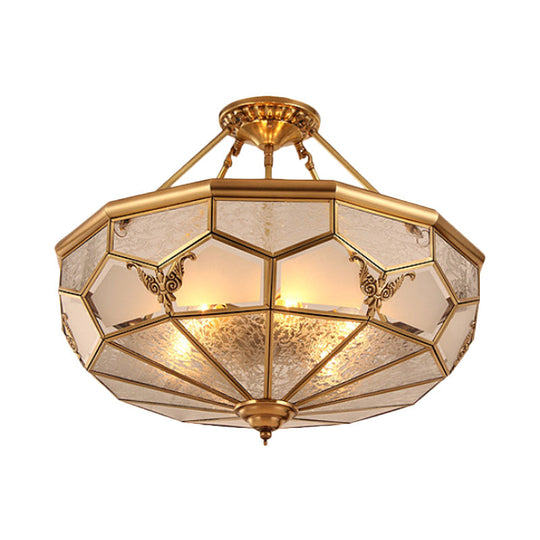 Colonialist Brass Semi Flush Chandelier with Frosted Glass - 3/4 Light Ceiling Light for Living Room - 14"/18" Width