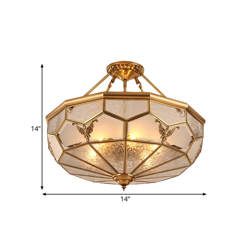 Colonialist Brass Semi Flush Chandelier with Frosted Glass - 3/4 Light Ceiling Light for Living Room - 14"/18" Width