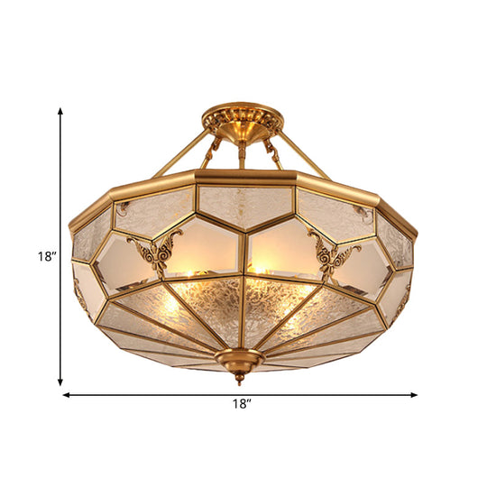 Colonialist Brass Semi Flush Chandelier with Frosted Glass - 3/4 Light Ceiling Light for Living Room - 14"/18" Width