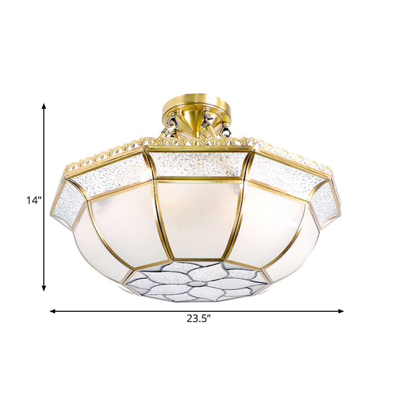 Brass Semi Flush Ceiling Light with Opal Blown Glass Dome - 4 Lights, Colonial Design - Ideal for Living Room