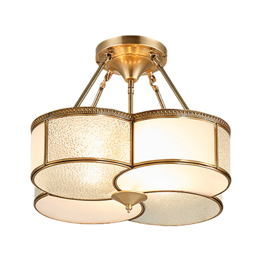 Frosted Glass & Brass Ceiling Flush Mount Chandelier - Opal Clover Design - 4 Heads - Colonial Style - Dining Room Lighting