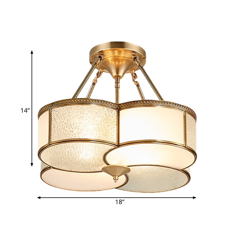 Frosted Glass & Brass Ceiling Flush Mount Chandelier - Opal Clover Design 4 Heads Colonial Style