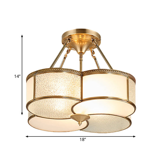 Frosted Glass & Brass Ceiling Flush Mount Chandelier - Opal Clover Design 4 Heads Colonial Style