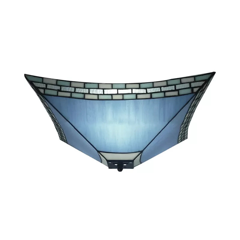 Blue Stained Glass Ceiling Light: Flush Mount With Tiffany Style Pyramid Shade - Perfect For Living