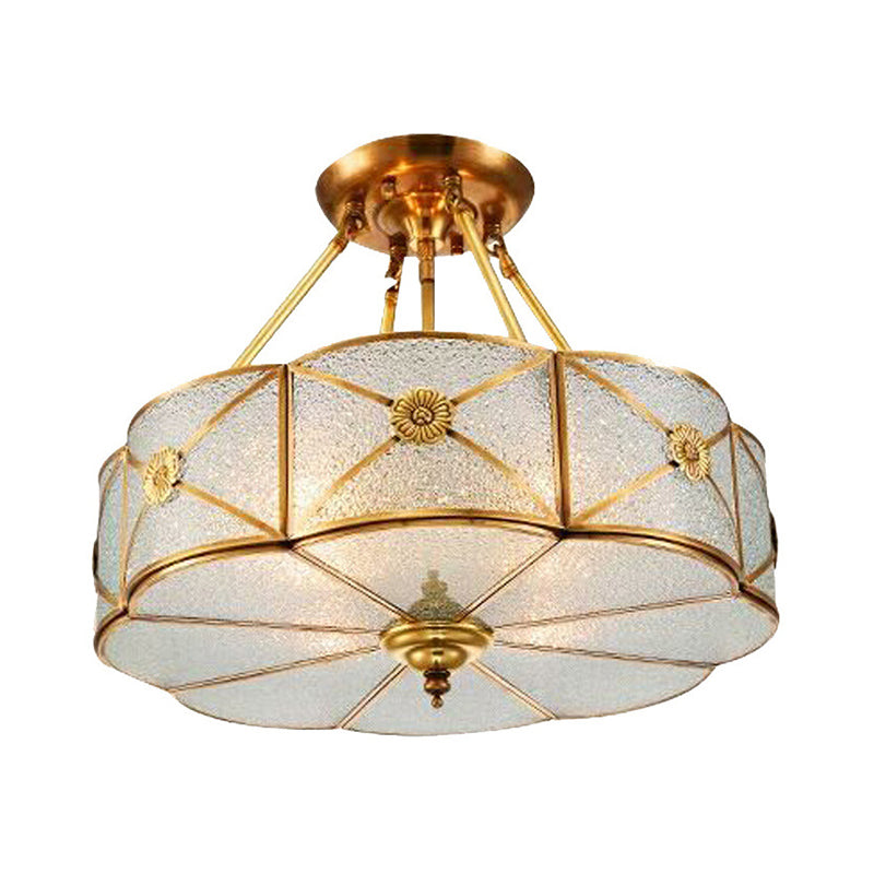 Scalloped Ceiling Flush Mount Colonial Brass Seedy Glass Semi Mount Lighting for Bedroom - 3/4/6 Bulbs, 14"/18"/23.5" Width