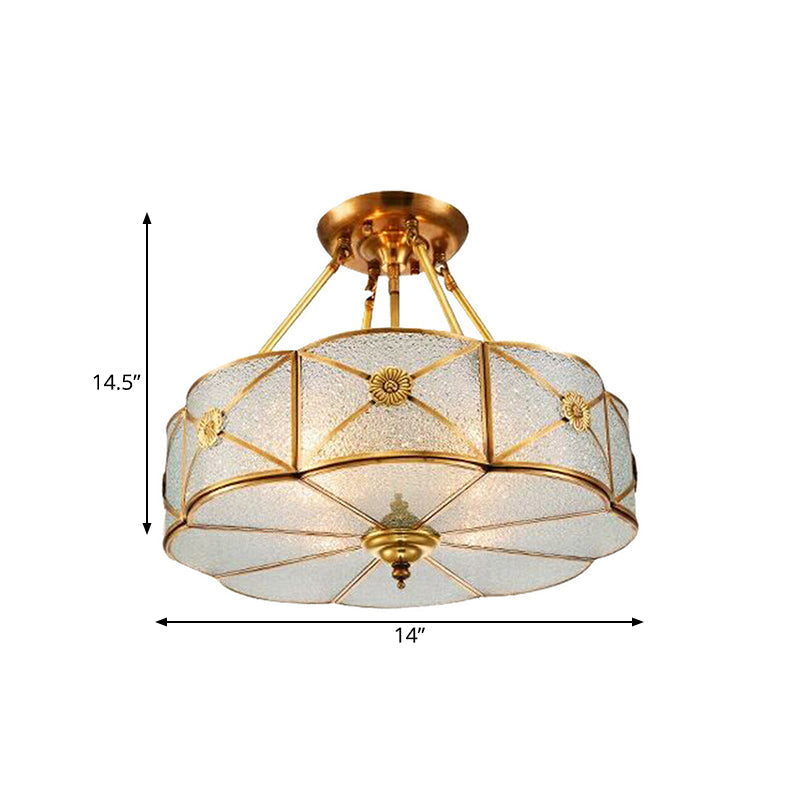 Scalloped Ceiling Flush Mount Colonial Brass Seedy Glass Semi Mount Lighting for Bedroom - 3/4/6 Bulbs, 14"/18"/23.5" Width