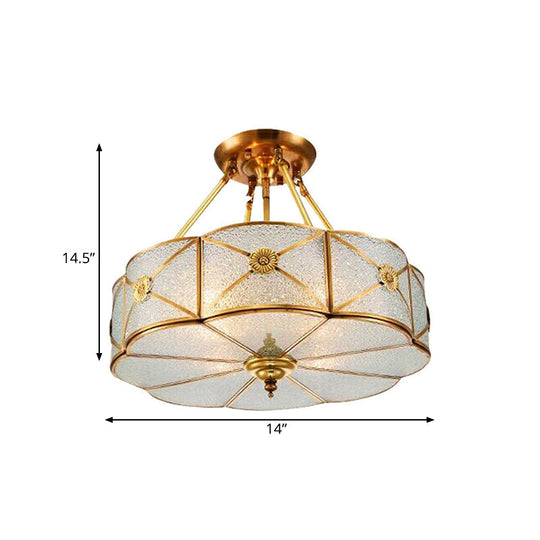 Scalloped Ceiling Flush Mount Colonial Brass Seedy Glass Semi Mount Lighting for Bedroom - 3/4/6 Bulbs, 14"/18"/23.5" Width