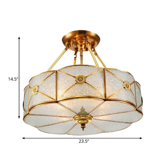 Scalloped Ceiling Flush Mount Colonial Brass Seedy Glass Semi Mount Lighting for Bedroom - 3/4/6 Bulbs, 14"/18"/23.5" Width