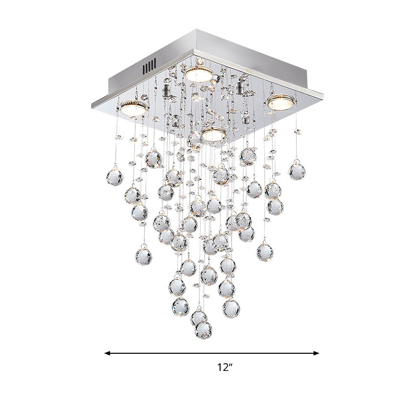 Contemporary Crystal Teardrop Flushmount With 4 Lights For Living Room In Nickel