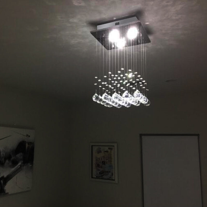 Minimalist Crystal Ball Flush Mount Ceiling Light Fixture With 3 Lights - Living Room Square Design