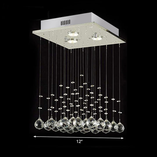 Minimalist Crystal Ball Flush Mount Ceiling Light Fixture With 3 Lights - Living Room Square Design