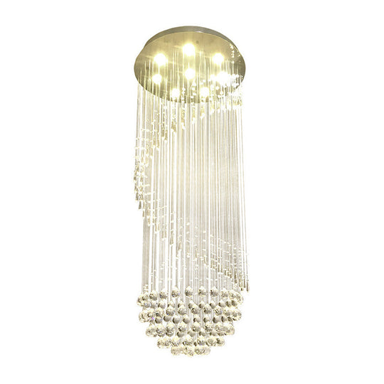 Sleek Nickel Spiral Flushmount Lighting with Crystal Ball Accents - 6 Lights Flush Light Fixture