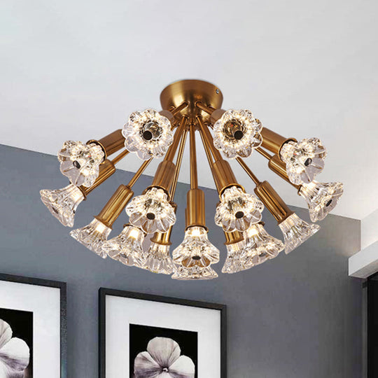 Sputnik Crystal Semi Mount Lighting - Minimalist Brass Flush Light