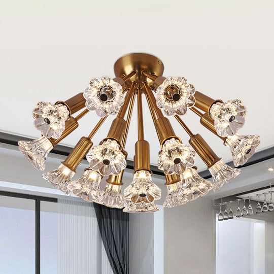 Sputnik Crystal Semi Mount Lighting - Minimalist Brass Flush Light