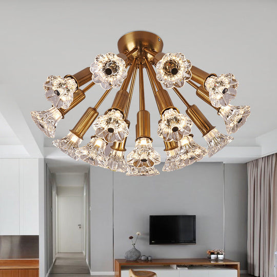 Sputnik Crystal Semi Mount Lighting - Minimalist Brass Flush Light