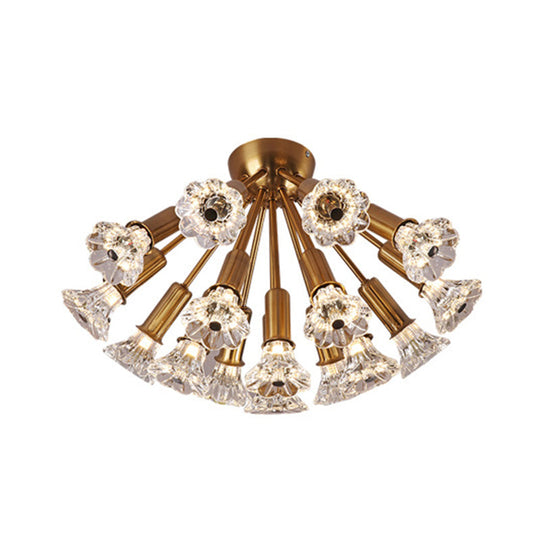 Sputnik Crystal Semi Mount Lighting - Minimalist Brass Flush Light