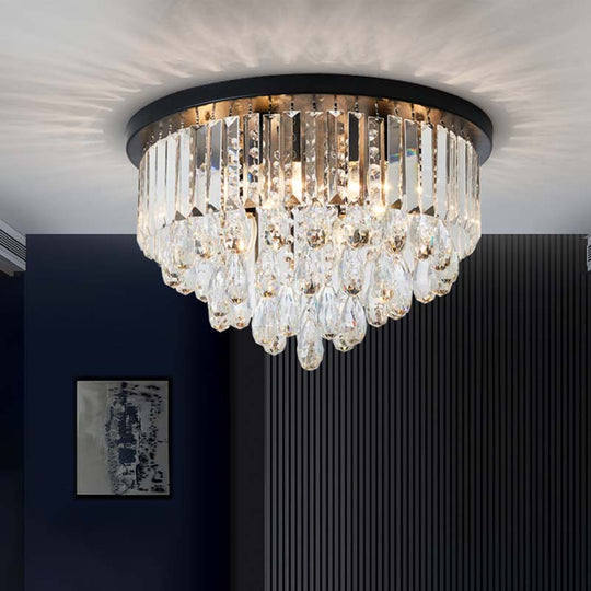 Contemporary Black Flush Mount Ceiling Light with Crystal Cone/Cylinder Design - 4 Lights