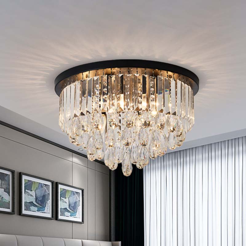 Contemporary Black Flush Mount Ceiling Light with Crystal Cone/Cylinder Design - 4 Lights