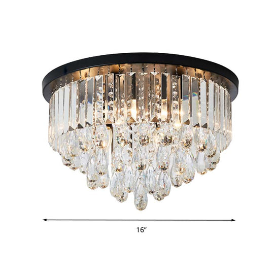 Contemporary Black Flush Mount Ceiling Light with Crystal Cone/Cylinder Design - 4 Lights