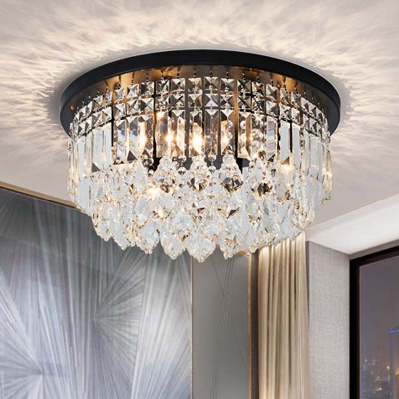 Contemporary Black Flush Mount Ceiling Light with Crystal Cone/Cylinder Design - 4 Lights