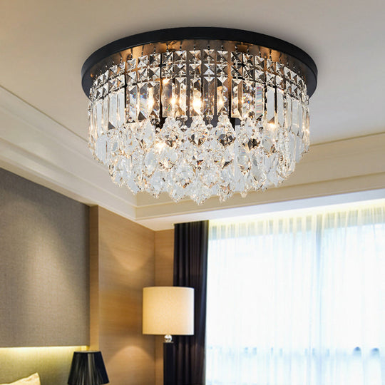 Contemporary Black Flush Mount Ceiling Light with Crystal Cone/Cylinder Design - 4 Lights