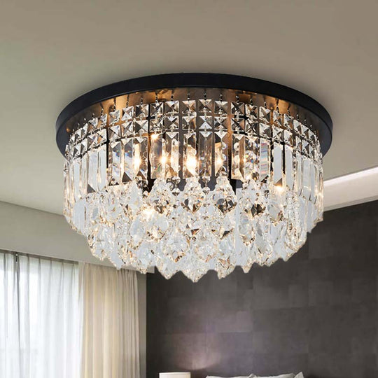 Contemporary Black Flush Mount Ceiling Light with Crystal Cone/Cylinder Design - 4 Lights