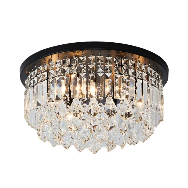 Contemporary Black Flush Mount Ceiling Light with Crystal Cone/Cylinder Design - 4 Lights