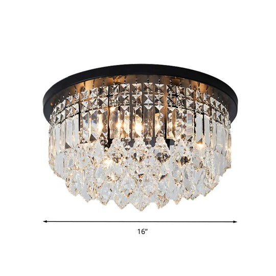 Contemporary Black Flush Mount Ceiling Light with Crystal Cone/Cylinder Design - 4 Lights