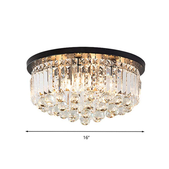 Minimalist Crystal Ball Ceiling Mounted Fixture - Black Cylinder Flush Mount with 4 Lights