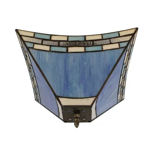 Blue Stained Glass Ceiling Light: Flush Mount With Tiffany Style Pyramid Shade - Perfect For Living