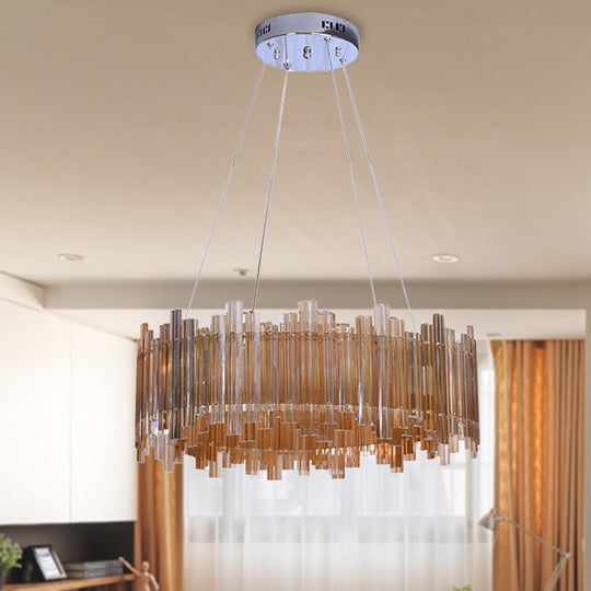 Amber Led Pendant Light Kit: Minimalist Drum Crystal Chandelier For Living Room