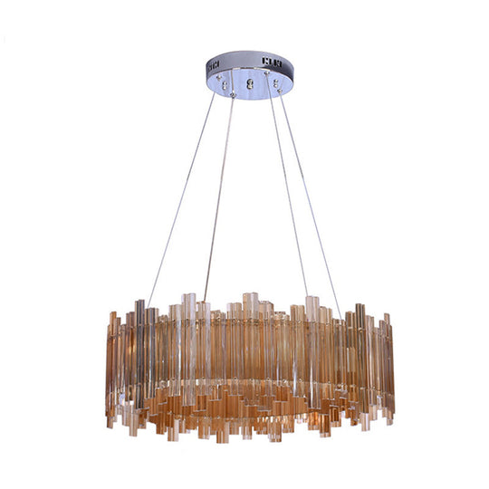 Amber Led Pendant Light Kit: Minimalist Drum Crystal Chandelier For Living Room