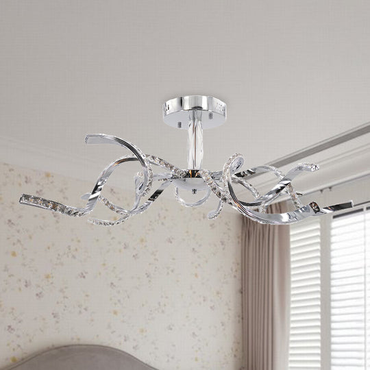 Crystal Semi Flush Lighting: Twist Design, Minimalist 10-Light Chrome Ceiling Fixture - White/Natural Light