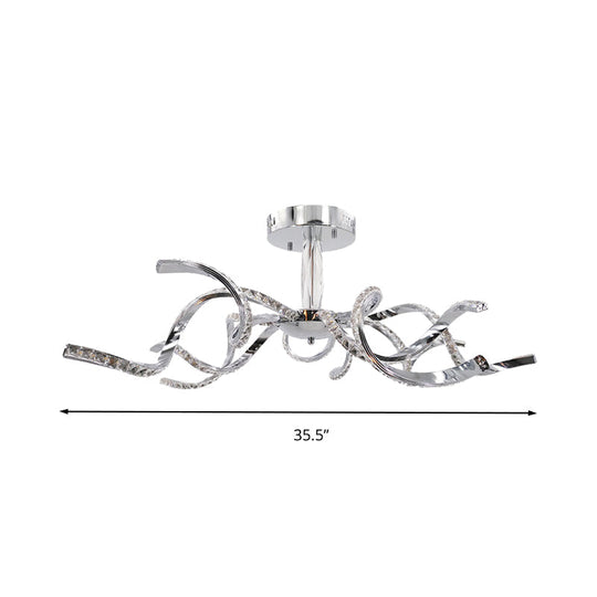 Crystal Semi Flush Lighting: Twist Design, Minimalist 10-Light Chrome Ceiling Fixture - White/Natural Light