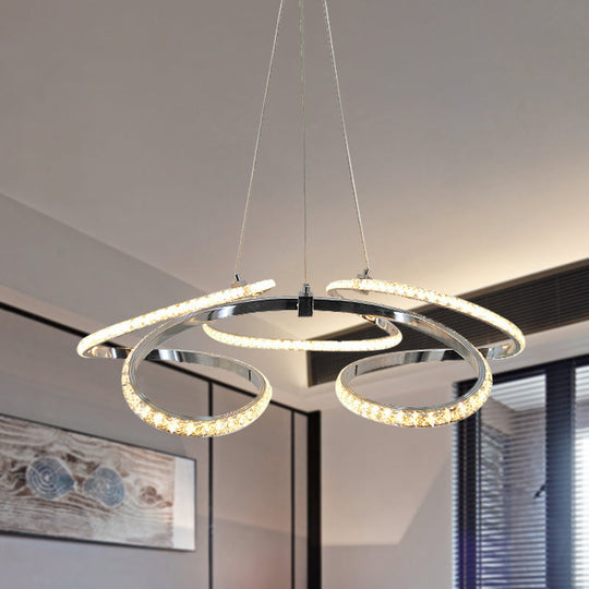 Lustre torsadé moderne en chrome - Suspension LED en cristal, lueur chaude/blanche - Suspension de plafond élégante pour salle à manger