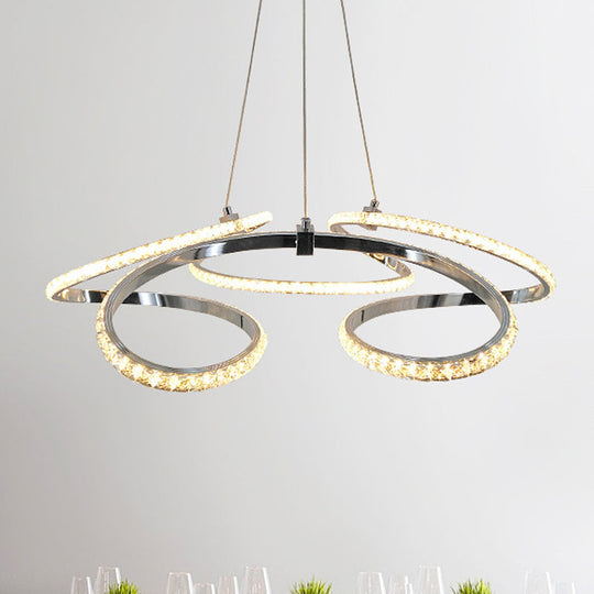 Lustre torsadé moderne en chrome - Suspension LED en cristal, lueur chaude/blanche - Suspension de plafond élégante pour salle à manger