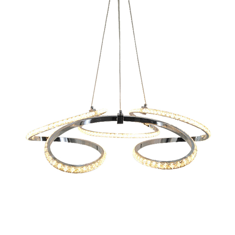 Modern Chrome Twist Chandelier - Crystal LED Pendant Light, Warm/White Glow - Elegant Dining Room Ceiling Suspension