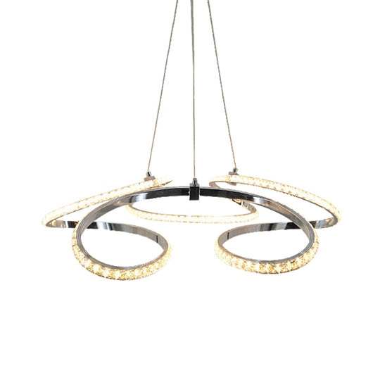 Lustre torsadé moderne en chrome - Suspension LED en cristal, lueur chaude/blanche - Suspension de plafond élégante pour salle à manger