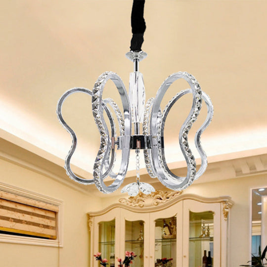 Lustre moderne en cristal à LED en forme de cœur - Plafonnier suspendu chromé en blanc chaud