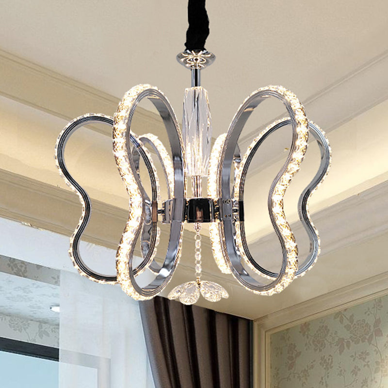 Crystal Heart Chandelier: Led Chrome Hanging Ceiling Lamp In Warm Or White Light /